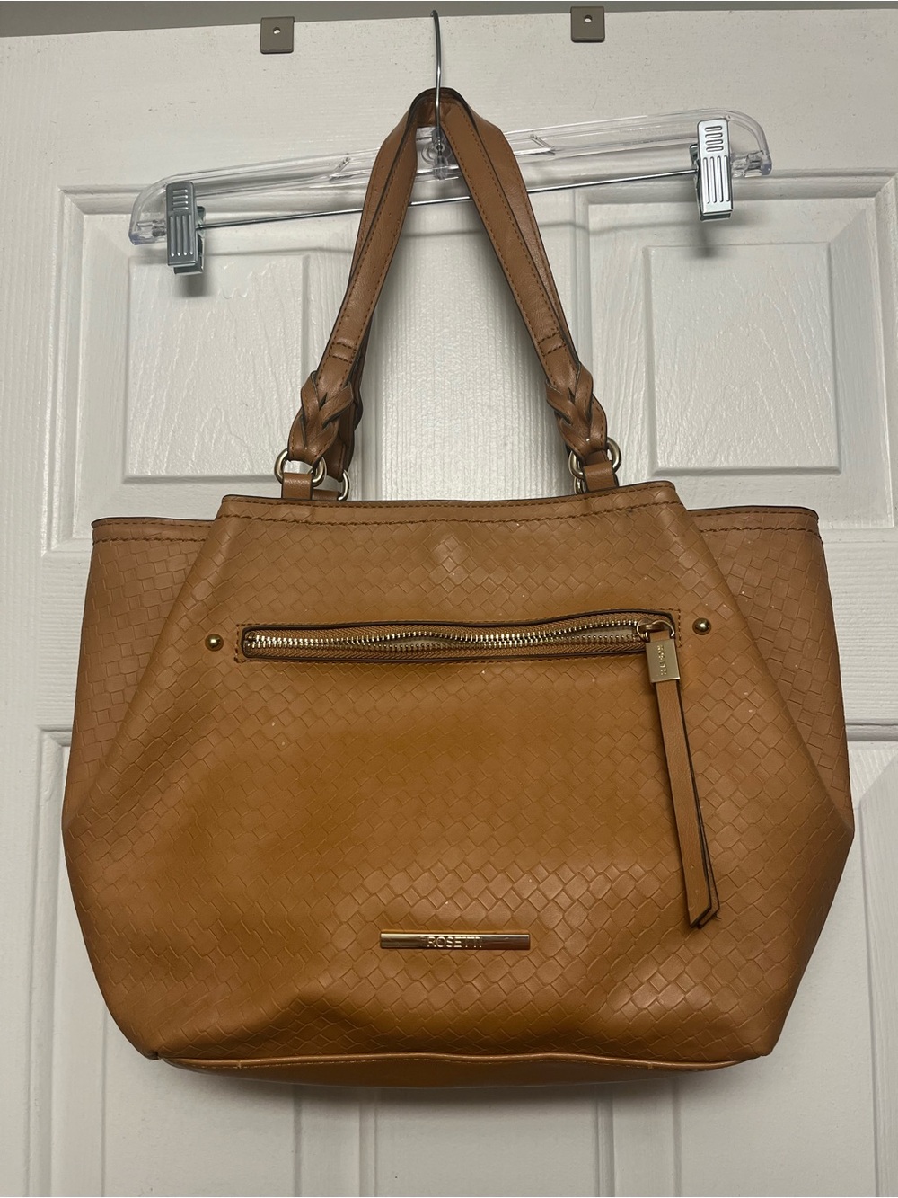 Rosetti Tan Braided-Handle Shoulder Bag with Woven Texture